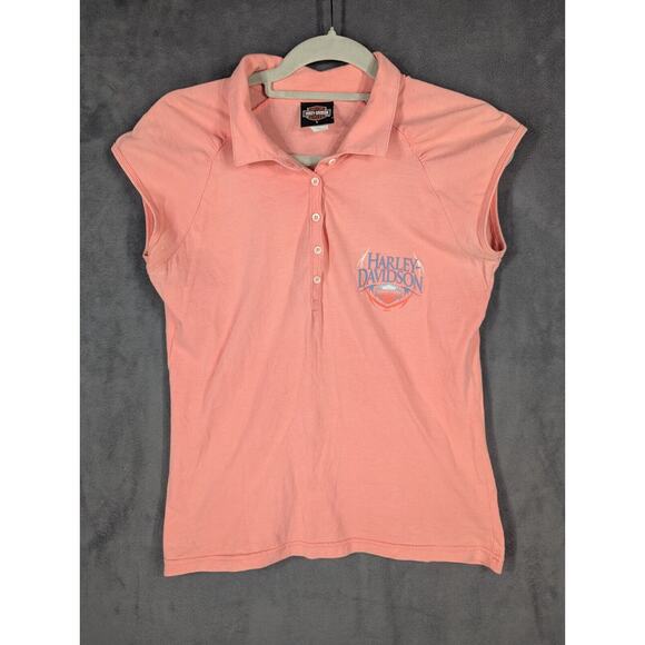Vtg Harley Davidson Large Polo Pink Sleeveless Collared Biker Orlando FL - Picture 1 of 10